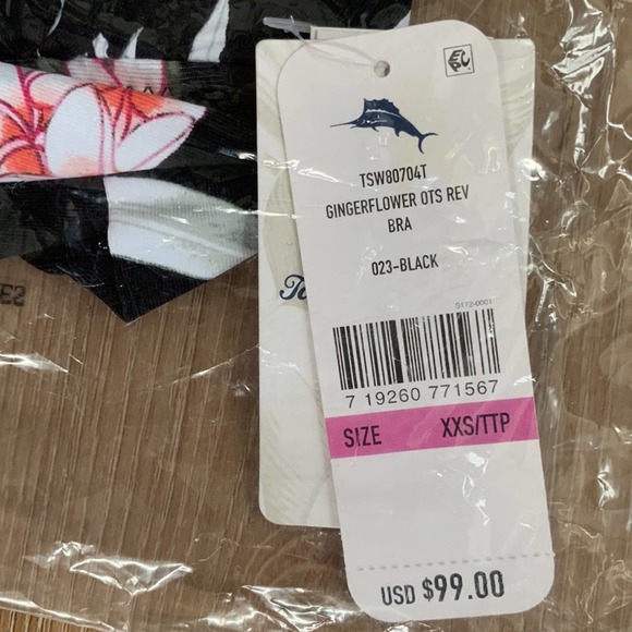 Tommy Bahama Ginger Flowers Over The Shoulder Reversible Bra Bikini Top in Black - Picture 6 of 7